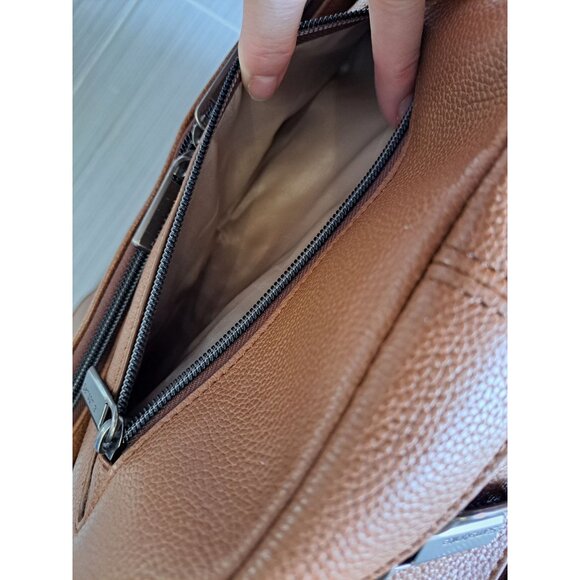 Samsonite Backpack Business Laptop Holder Brown Pebbled Leather Multiple Zipper - Picture 11 of 16